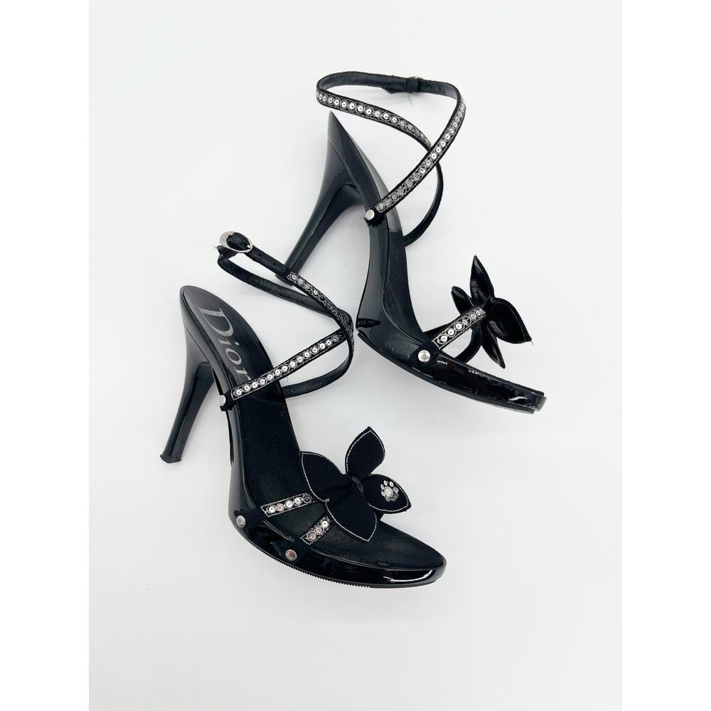 Christian Dior Vintage Y2K Black Butterfly Sequin Strappy Platform Sandals EU 37 - Picture 4 of 16
